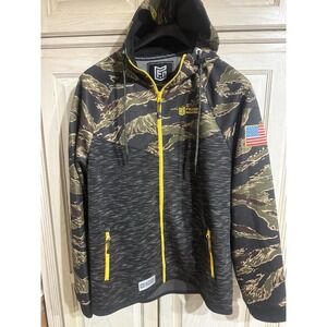 Freedom Industries Tech Hoodie Mens XL Camo Black Full Zip Jacket Heavy USA Flag